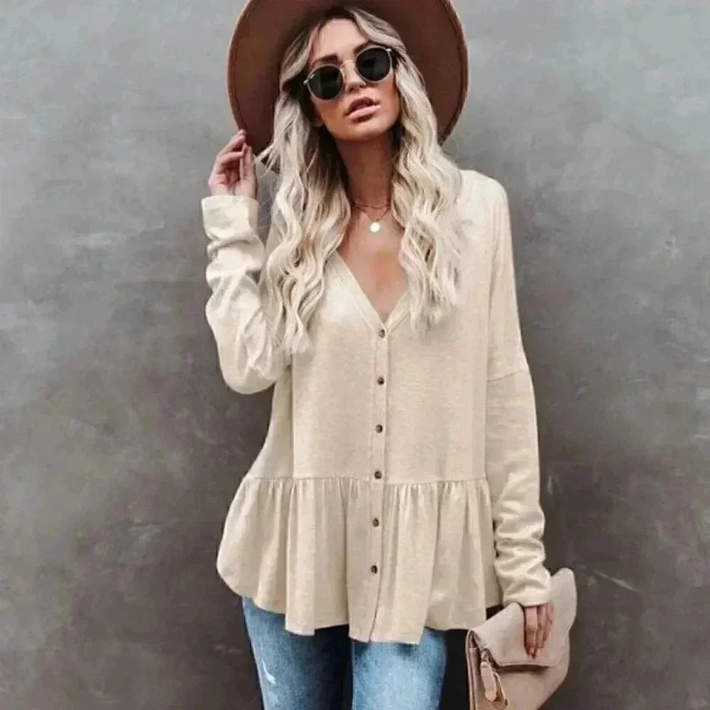 Button Down Peplum Blouse NWT - image 1